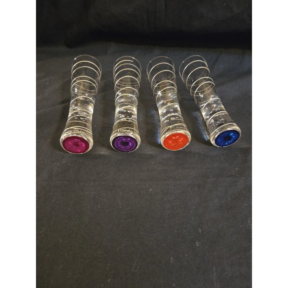 Mindy Sand Bubble Champagne Flutes Set of 4 Signed 2018 Hand Painted Art Glass